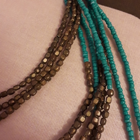 Necklace Turquoise and Bronze Beaded - Picture 2 of 6